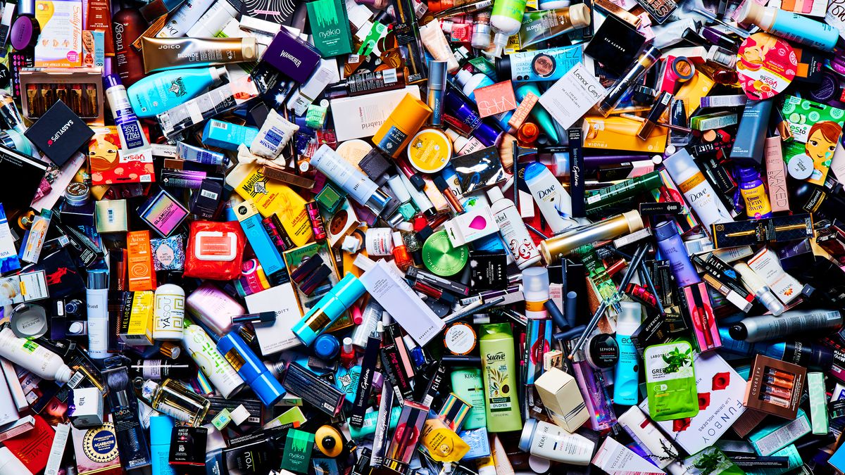 Numerous skincare packaging waste bottles on a pile